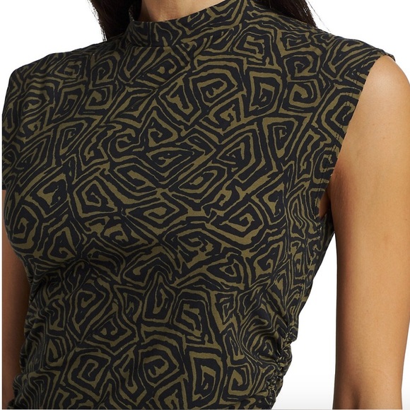 Proenza Schouler Green Black Abstract Stretch Bodycon Dress Mock Neck - Picture 14 of 14